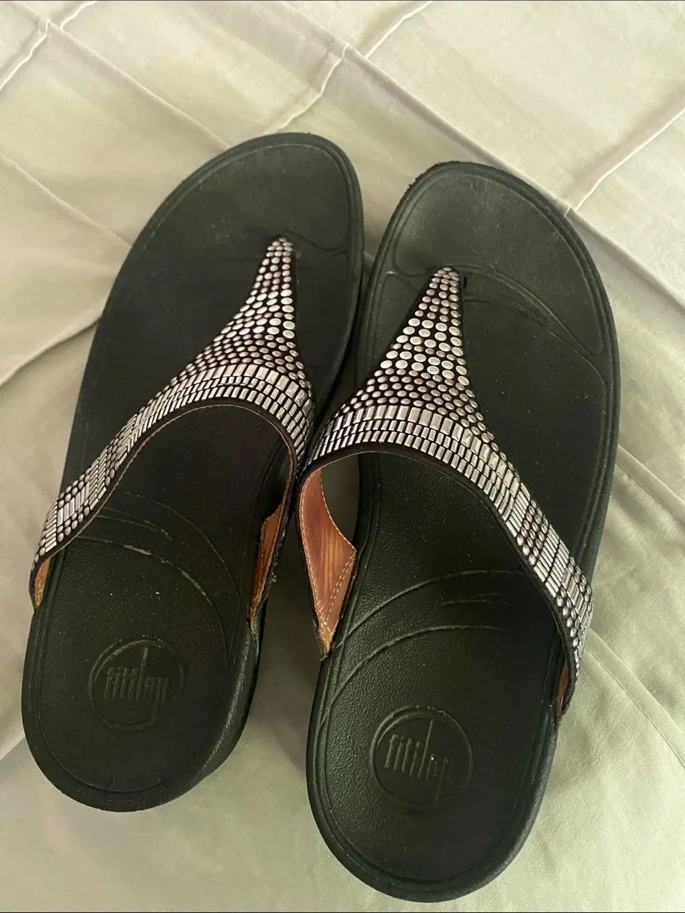 FitFlop Black Flip Flop Sandals with Silver Studded Straps